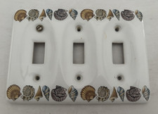 Vintage Ceramic Nautical Sea Shell 3 Toggle Switch Plate
