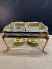 Double Chafing Dish Server on Stand Copper and Gold in Color Vintage no lid — photo 1