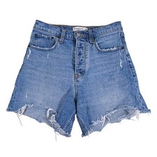 Abercrombie Fitch Dad Short High Rise Size 25 0 Blue Raw Hem Distressed Denim
