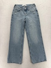 Hollister Curvy Low-Rise Baggy Jeans Womens 00 Blue Wide Leg Light Wash Denim