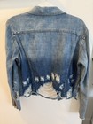 Etienne Marcel Women's Blue Distressed Short Denim Jacket Button Zip Pockets L — photo 4