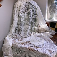 Cream Lace Table Cloth. 57x52 Inc. Approx  Preowned