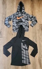 2 NIKE KIDS MEDIUM SMALL PULLOVER HOODIE LONG SLEEVED DRI-FIT BLACK GRAY COMFY