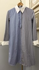 ⭐Akris Punto | Women's 6 | Blue & White | Micro Striped | Poplin | Shirt Dress
