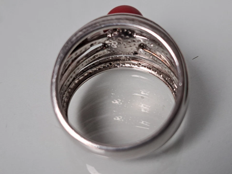 Molto Bello,vecchio Anello,925 Argento Con Rosso Pietra - Sfera (Corallo) Gr.67 - Immagine 3 di 4