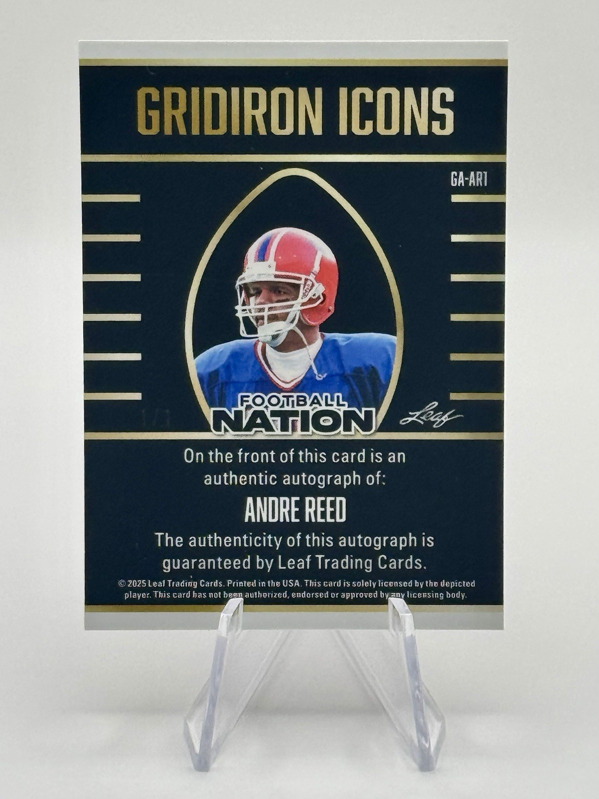 2025 Leaf Football Nation Andre Reed Prismatic Orange Gridiron Auto 1/1 #GA-AR1 view 2