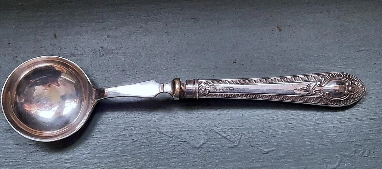 Beautifully Ornate Antique J & W Deakin Sterling Silver Sauce Ladle C 1905