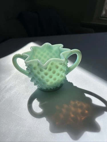 Vintage Fenton Rosaline Star Hobnail  Sugar Bowl Seagram Green Pastel Milk Glass