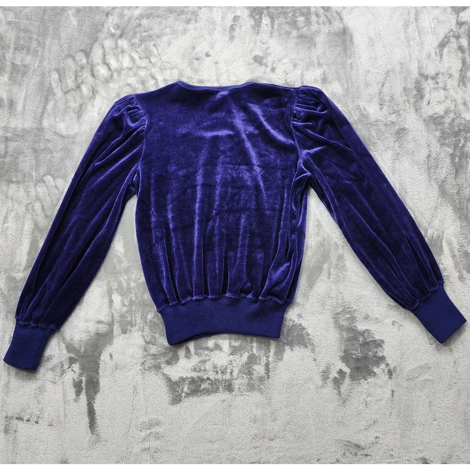Suéter Vintage Años 70 80 Cultivado Orgánicamente Mujer M Púrpura Terciopelo Cuello Cuadrado Foto 2 de 4
