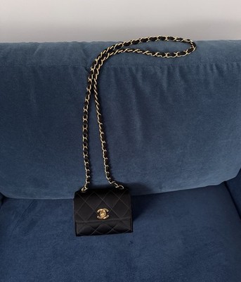 CHANEL ブラック ショルダーバッグ Vintage Chanel Black Satin Mini Square flap Crossbody Bag | eBay