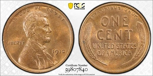 1912 Wheat Cent- PCGS MS63 RB, Beautiful Coin, Nice Coin In Mint State