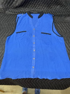 Mine Too Women s Blue Button Sleeveless Shirt Size 2 XL 