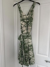 Zara Basic Cream Green Patterned Sleeveless Cross Back Knee Length Dress, Small