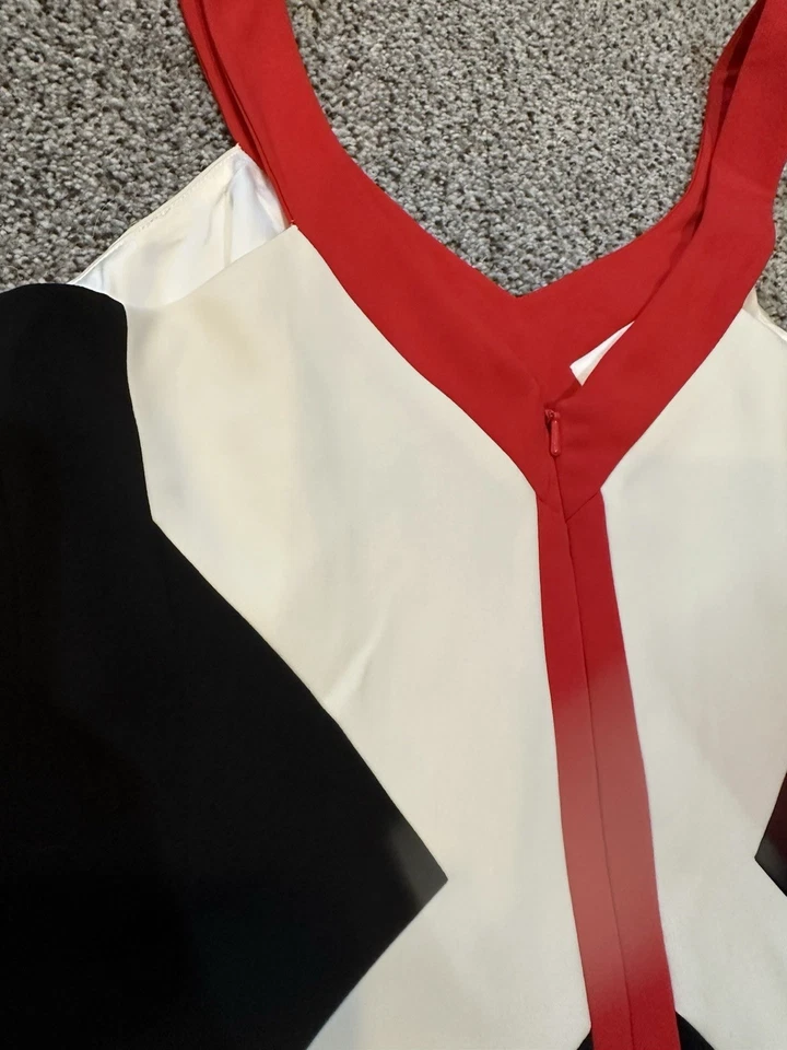 JAY GODFREY Size 4 S Red Black Ivory Geometric Cocktail Pencil Dress R $345 - Image 3 of 4