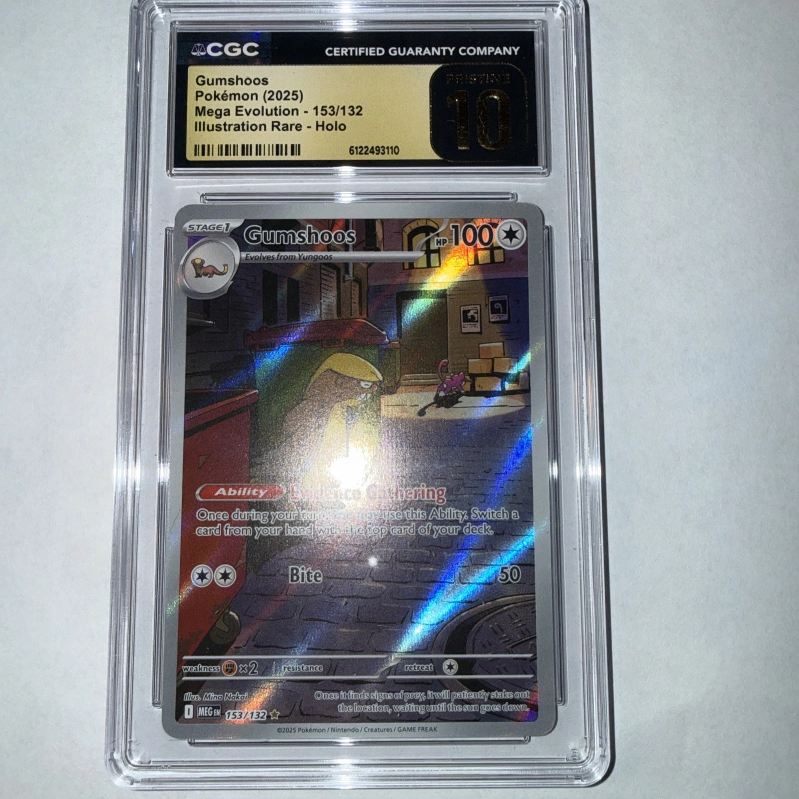 Pokemon TCG CGC 10 PRISTINE Gumshoos 153/132 Me01: Mega Evolution Holo FAST SHIP