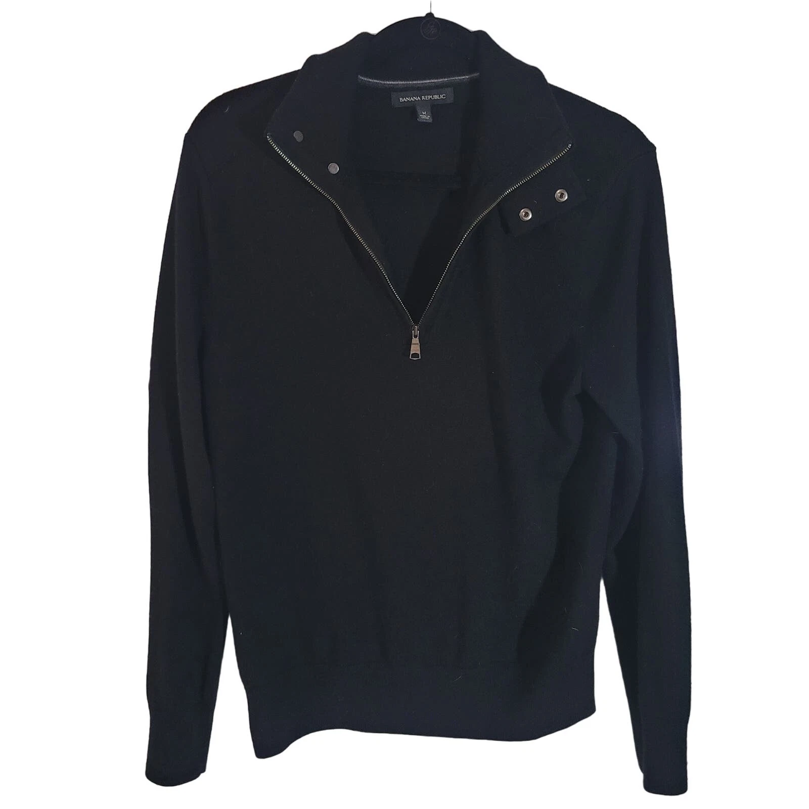 Banana Republic Size M Merino Wool Blend Half Zip Button Collar Pullover Sweater
