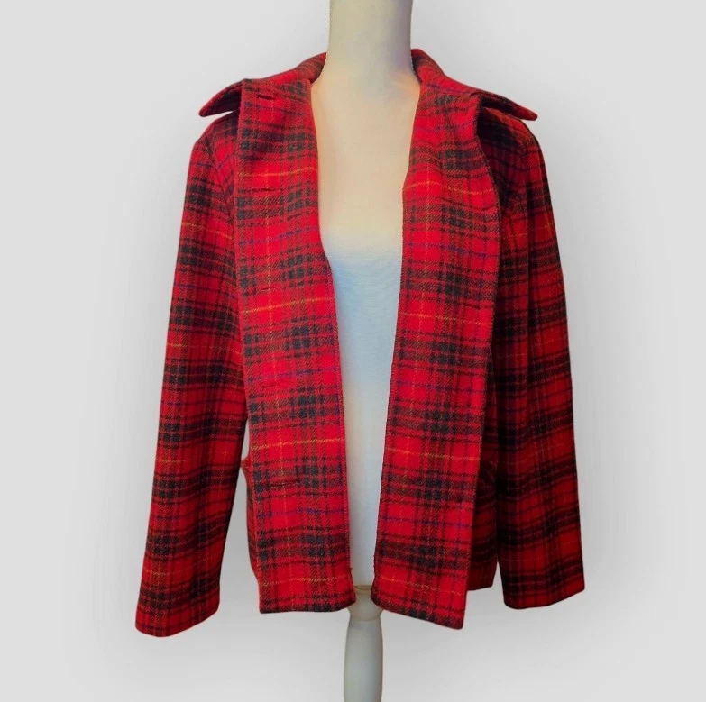 Abrigo de Colección NY & Co Lana a Cuadros Tareas M Chaqueta Camisa Chaqueta Rojo Otoño Pescador Foto 3 de 4