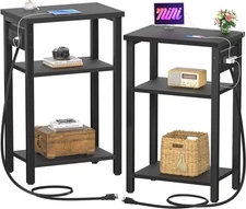 Aheaplus 3 Tier Slim End/Side Table Set of 2 with Charging Station, Storage 