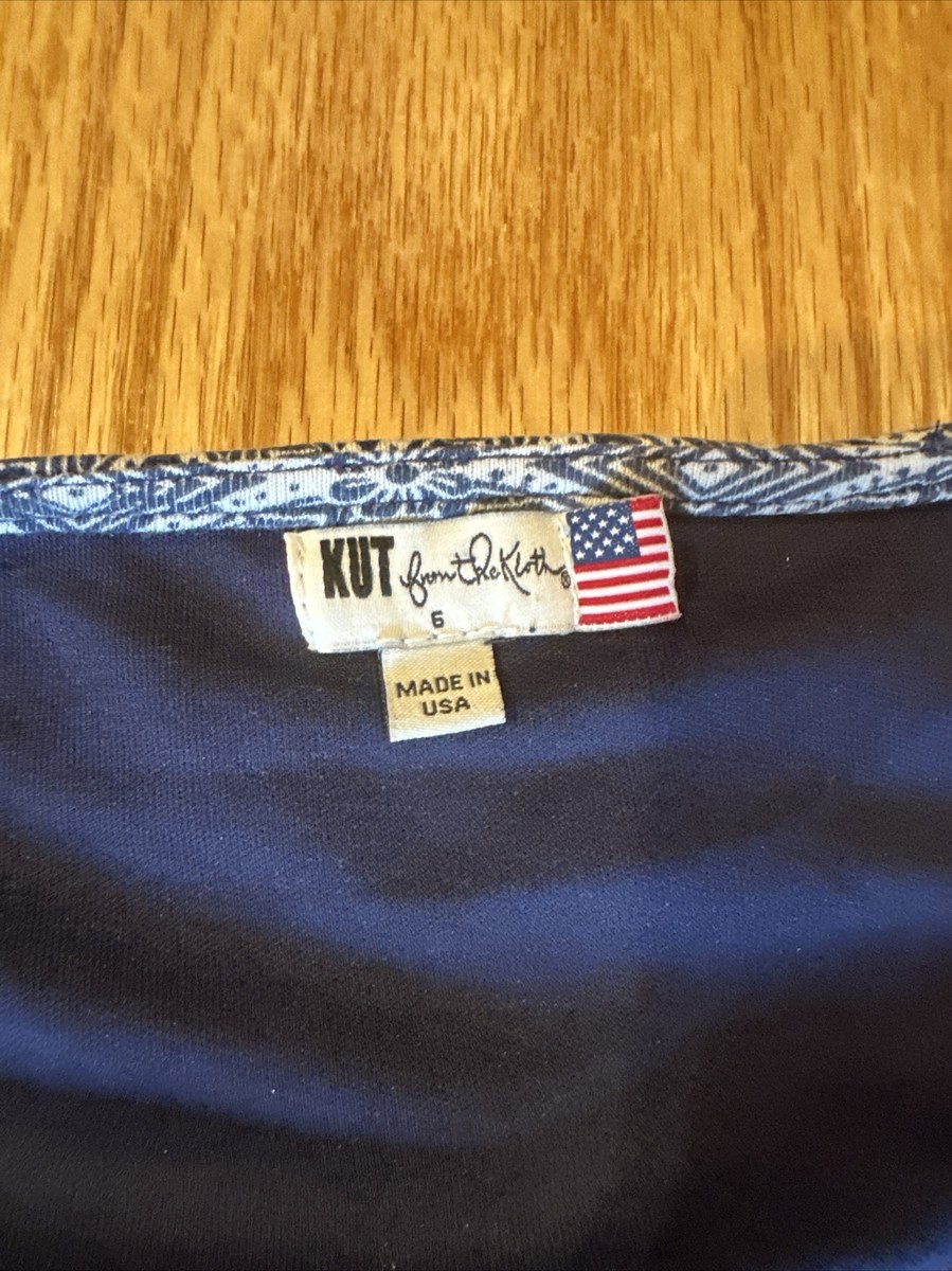 Kut From The Kloth Dress Mollee Sheath Knit Dress Geometric Print Blue Size  6