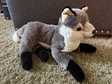 Aurora Plush Grey Huskey Wolf Large MINT Gray White Sitting Laying