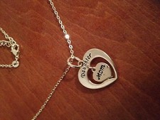 Mother - Mom  Daughter Heart in Heart Necklace  Charm Silver Tone