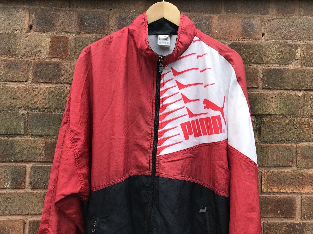 Vintage Puma Colourblock Track Shell Jacket Size XL Red Black Blouson 80s 90s