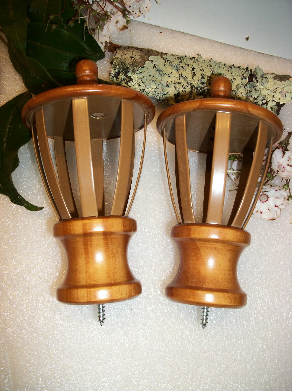 2 Wood & Metal Finials Screw On eBay