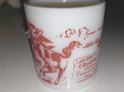 Vintage Original DAVY CROCKETT Fire King Oven Ware Flare Mug Milkglass 