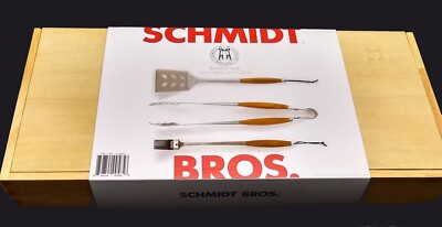 BBQ Schmidt Brothers Bonded Teak BBQ Grill Tool Set 3 Pc Stainless New Gift Box