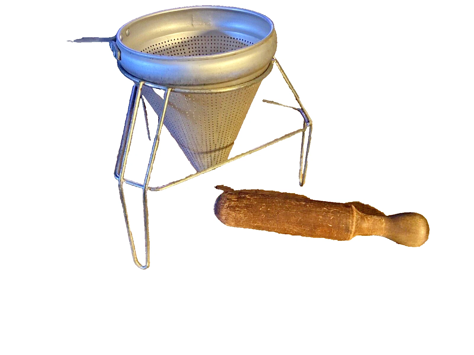 Vintage VIKO Food Mill/Cone Strainer Sieve Colander w/ Wood Pestle and Stand