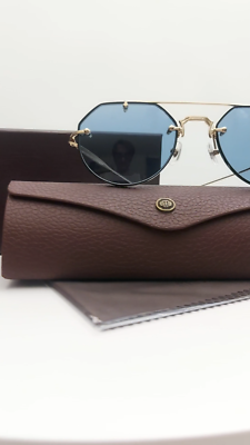 Matsuda M3121 Geometric Sunglasses Brushed Gold Cobalt Blue Lenses