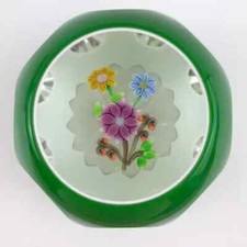 Perthshire 1989C Double Overlay Lampwork Flower Bouquet Faceted Paperweight