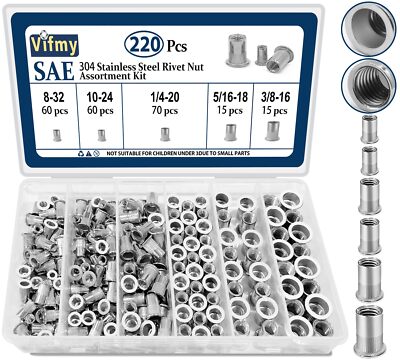SAE Rivet Nut Assortment Kit(220 Pcs),#8-32#10-24 1/4
