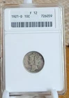 1921-D  Mercury Silver Dime 10c   F12  ANACS Old Soapbox Holder
