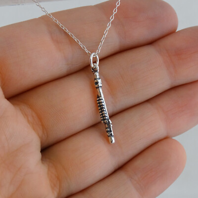 Flute Charm Necklace 925 Sterling Silver Music Instrument Wind Band  Gift