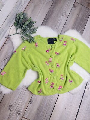 Michael Simon New York Green Pink Parlor Chair Vintage Cardigan Sweater XL