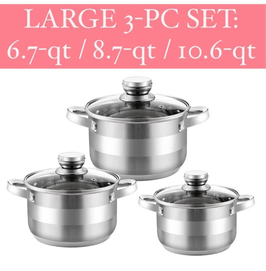 3 pc Large Stainless Steel Stockpot Set Cooking Pot Set 7qt / 8.5 qt / 10.5qt
Opens in a new window 