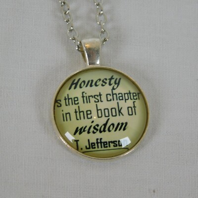 Honesty First Chapter Book Wisdom Silver Tone Cabochon Pendant Chain Necklace Rd
