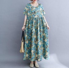 Womens Fashion Summer Round Collar Short Sleeve Loose Floral Dress Mori Girl Max