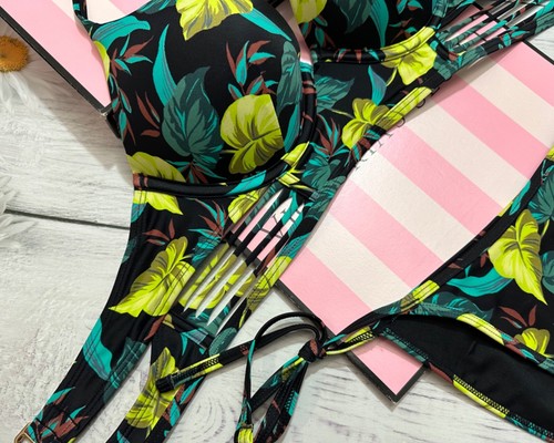 Victoria's Secret Swim Bombshell Push-Up Longline Bikini Strappy Cheeky Leaves - Picture 3 of 4
