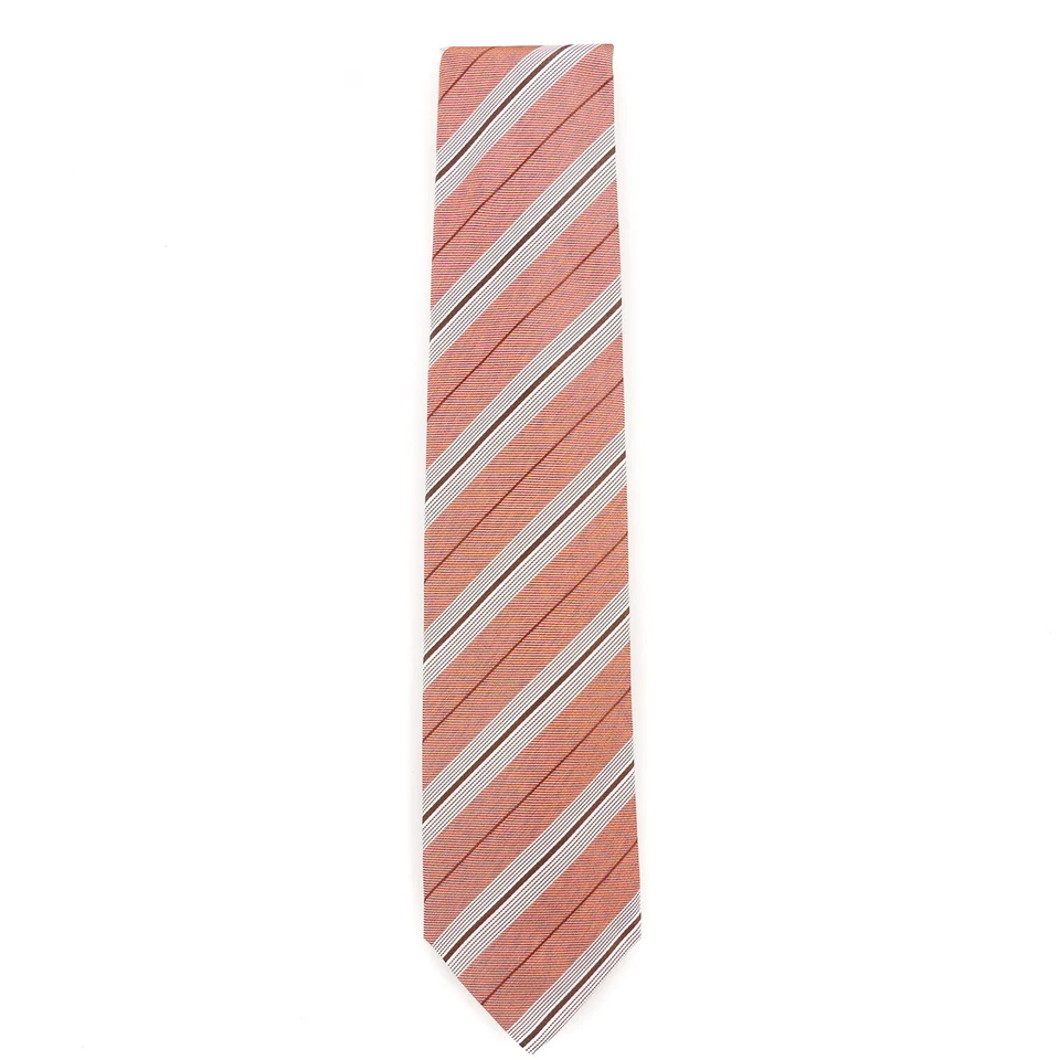 Luigi Borrelli Napoli Orange Twill Silk Tie with Brown and White Stripe NWT - Image 2 of 4