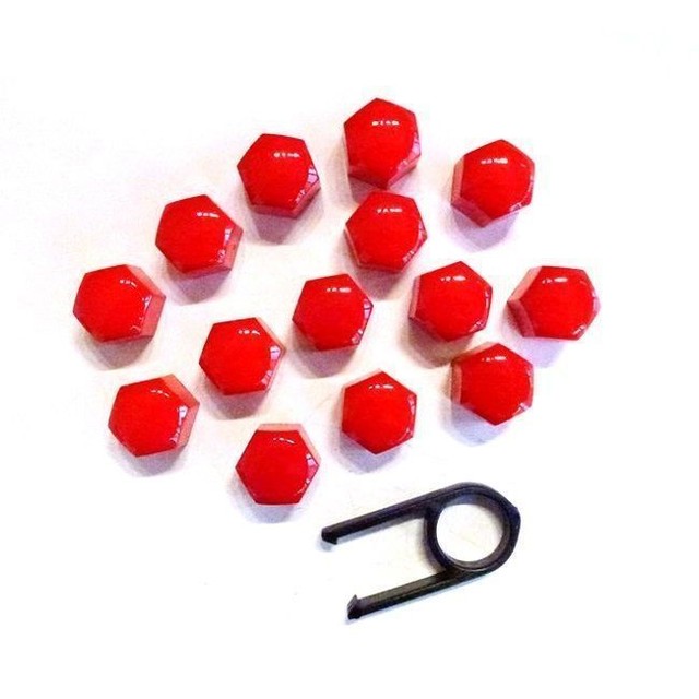 17mm Smooth Red Alloy Wheel Nut Bolt Covers Caps Universal 20pcs Set