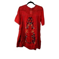 Free People Perfectly Victorian Embroidered Floral Red Mini Dress Womens Size XS