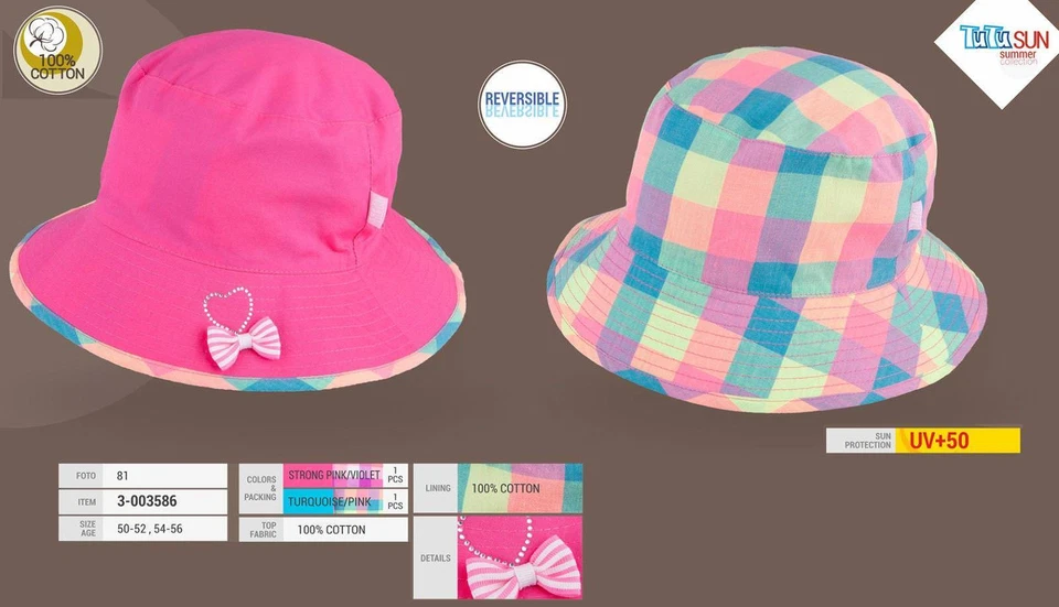 TUTU Frühling Sommer WENDEMÜTZE Mädchen Sonnenhut Cap 100% Baumwolle UV +50 SONNENSCHUTZ