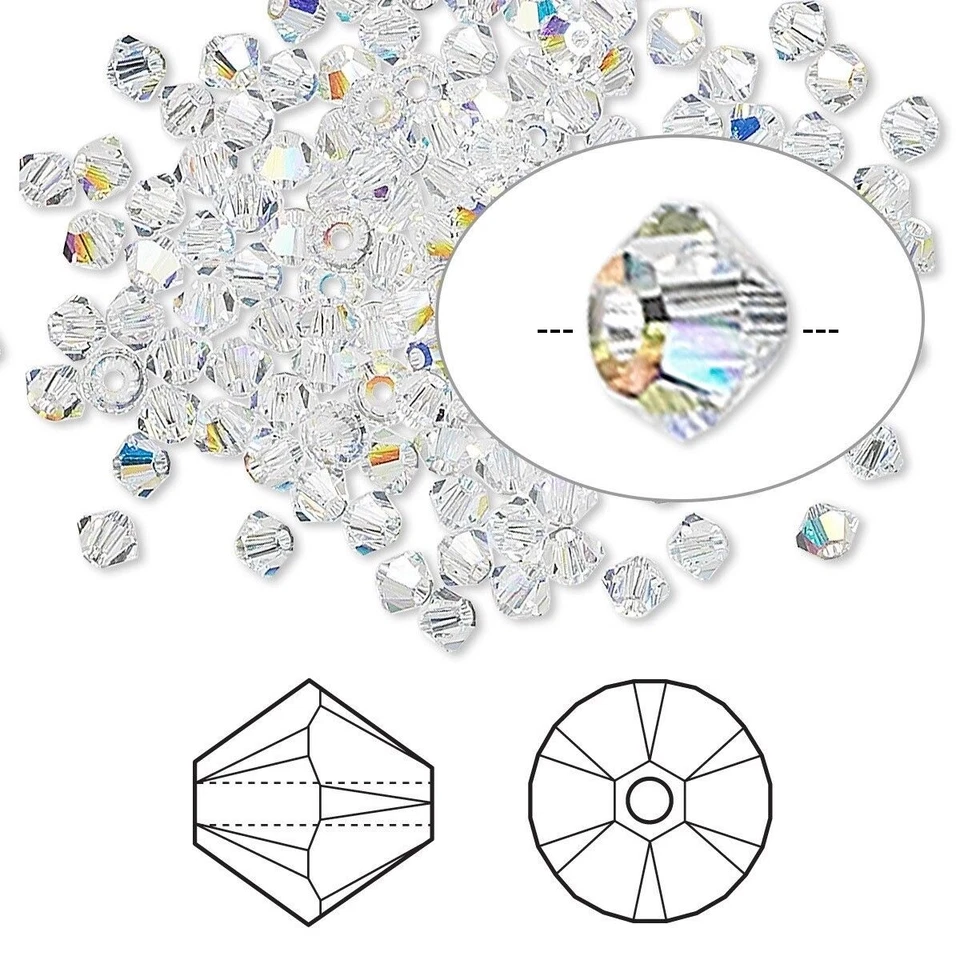 Cuentas, 48 Cristal Aurora Boreal 3mm Xilion Bicono Swarovski Cristal Cuentas (5328) Foto 3 de 3