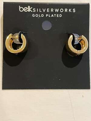 Belk Silverworks Gold Plated 15 Millimeter Polished Huggie Hoop Earrings
