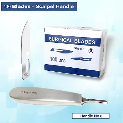 A2Z SCILAB 100 Sterile Scalpel Blades #60 + Handle #8 - Autopsy Post Mortem Surgical Dental