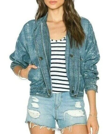 Free People Tattered Tennis Jacket Denim Bomber Distressed OB413531
Opens in a new window or tab