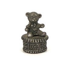 Vintage Teddy Bear Tooth Fairy Box Torino Pewter Trinket Keeper Signed
