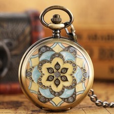 Retro Elegant Flower Design Mechanical Pocket Watches Pendant Chain Women Gift